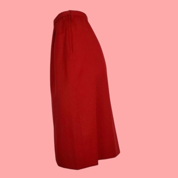 Vintage 80s Adele Simpson Red Wool Pencil Skirt - Picture 2 of 7
